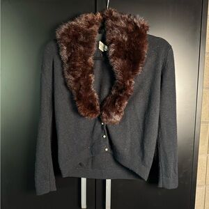 Vintage 1940/1950s Fur Collar Black Cardigan - Women Small